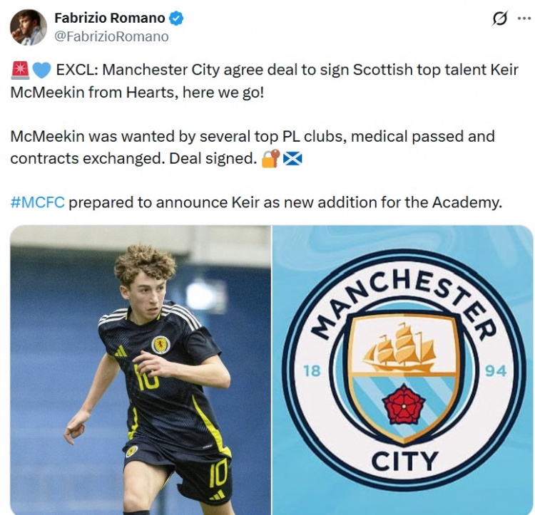 开云官网-Here we go！罗马诺：曼城即将签下苏格兰天才球员基尔·麦克米金